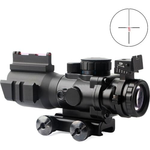 4X32 Acog Real Fiber Optics Red Dot Illuminated Etched Reticle Tactical Scope Sight Hunting Gun Rifle Airsoft Sniper Magnifier