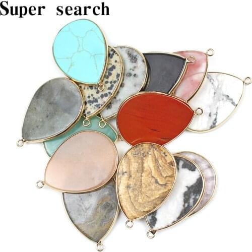 Wholesale Fashion Jewelry Natural Stone Water Drop Pink crystal red stone Onyx Pink crystal Moonstone necklace Pendant 1Pcs