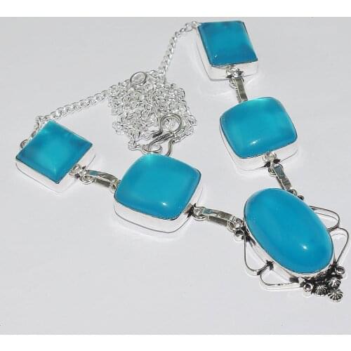 Chalcedony Necklace Silver Overlay over Copper ,46cm, N1157