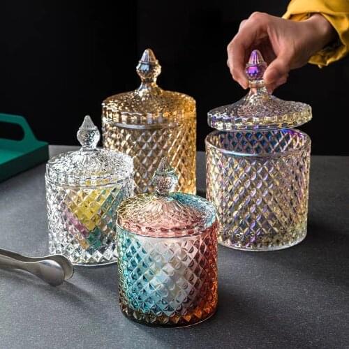 European Color Crystal Glass Storage Jar Aromatherapy Bottle Sugar Cans Diamond Candy Box Cotton Swab Box Cotton Pad Household S