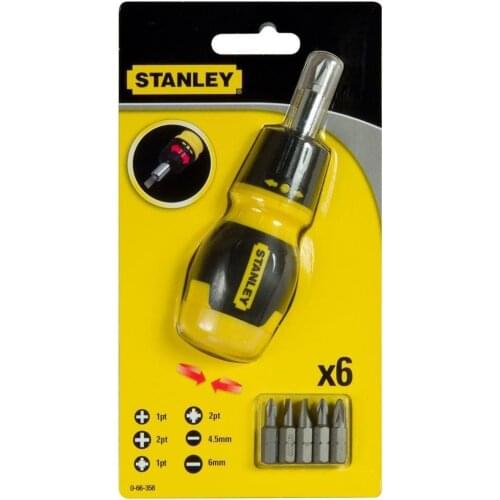 Stanley ST066358 Stubby Screwdriver Set, 6 Piece Ratchet, PH1 PH2 PZ1 PZ2 4.5mmdüz 6mmdüz