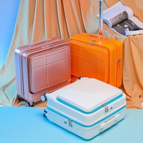 2020 New 18 inch women Front opening laptop bag Fashion Rolling Luggage trolley case Girl/Boy Soild Trolley suitcase Travel bag
