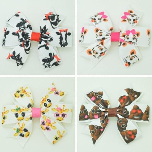 SUPWRF 3.1''rabbit cartoon cute Girls Hair Bow With Clip Boutique Printed Ribbon headwear diy wholesale 20 PCS T0929