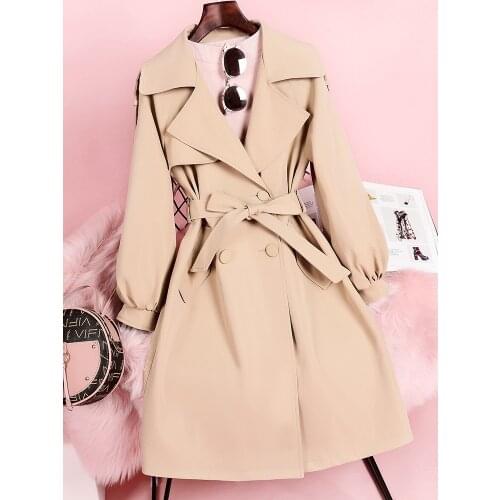 Waitmore Windbreaker Womens Middle Long Small 2021 Spring and Autumn New Khaki Suit Collar Coat