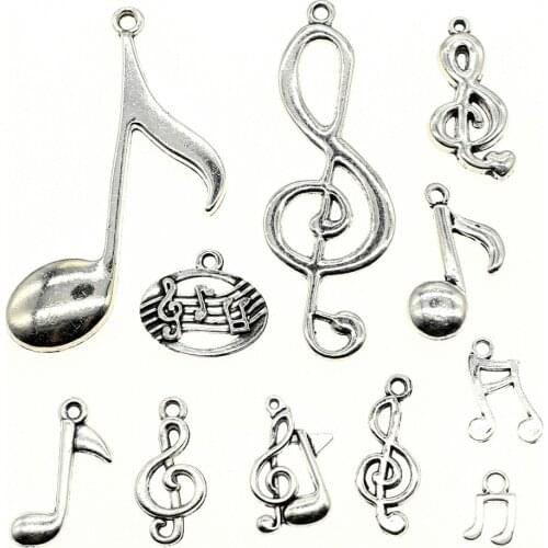 WYSIWYG 40g Antique Silver Color Zinc Alloy Random Mix Styles Musical Note Charms DIY Handmade Craft For Jewelry Making