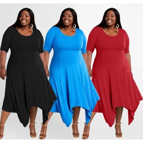 XL-5XL summer 2021 women clothing plus size dress fashion solid Irregular short sleeve casual dresses Wholesale Dropshipping