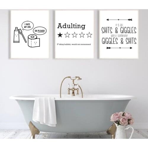Funny Bathroom Quote Sign Wall Art Canvas Painting Nordic Posters and Prints Black White Wall Pictures Bathroom Toilet Decor