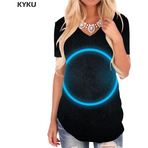 KYKU Cube T Shirt Women Geometry T-shirts 3d Dark Blue V-neck Tshirt Harajuku Funny T shirts Womens Clothing Summer Casual Tops