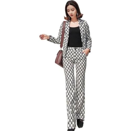 Plaid Pant Set female autumn New style fashion temperament Plaid suit jacket + Slim was thin West trousers elegant two-piece