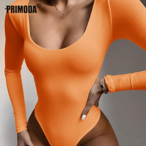 New Orange Bodycon Sexy Black White Bodysuits Women O Neck Autumn Long Sleeve Body Suit Rompers Mujer Jumpsuit Female PR852G