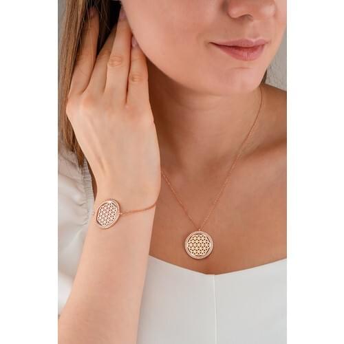 İnfini Jewelry Cubic Zirconia Rose Flower of Life Silver Set