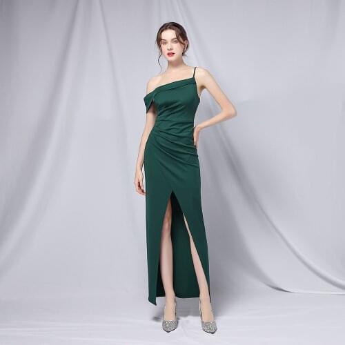 Robe De Soiree Side Split Green Evening Dresses Long Dress Formal Dress Vestido De Festa Sexy One-Shoulder Mermaid Evening Dress