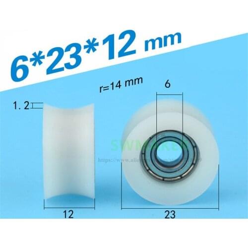 SWMAKER 1pcs 6*23*12 U type groove doors and Windows pulley wheel 3D printers grooved bag glue bag plastic bearing pulley