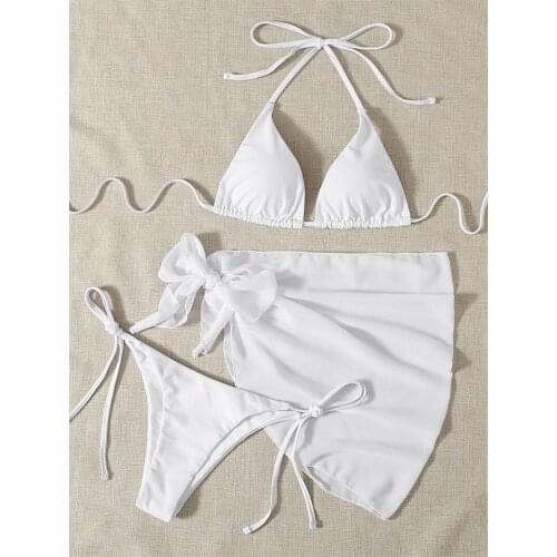 2021 3 Piece Set Bikini 2021 Mujer New Tie Dye Triangle Push Up Swimwear Women String Bandage Mini Thong Beachwear Swimsuit