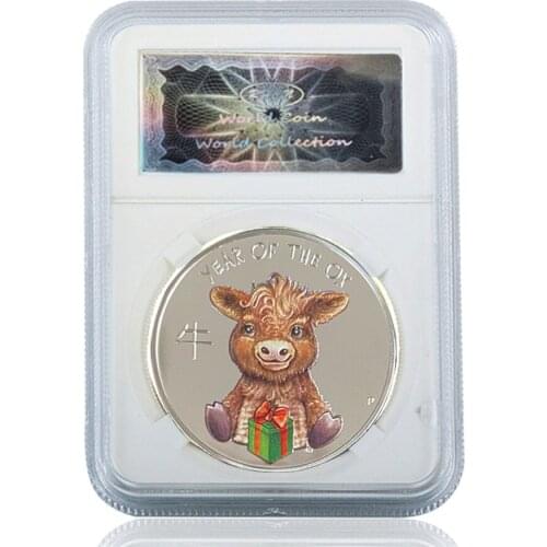 2021 YEAR Of The OX Silver Commemorative Metal Coin Elizabeth II For Collection W/ Acrylic Case