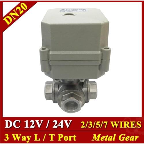 Tsai Fan 3 Way L Port T Port SS304 Electric Ball Valves 3/4'' DC12V DC24V 2/3/5/7 Wires For Water heater water treatment