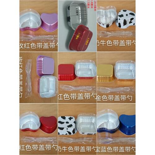 50 sets square/love heart cake cups/ moon cake packaging trays / aluminum foil cake box cup with lid /spoon