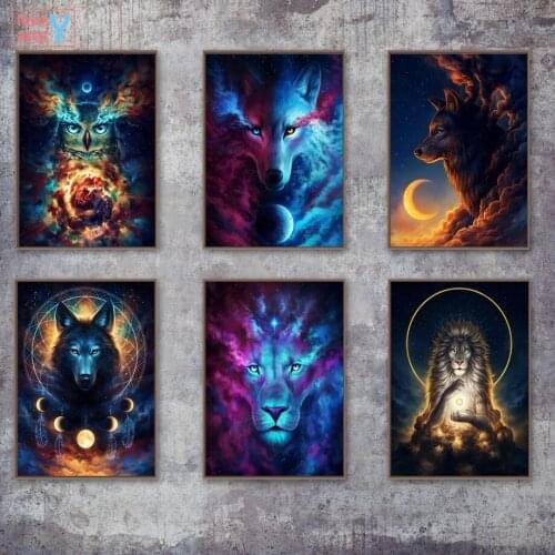 Animal Astrolabe Posters Abstract Lion Wolf Deer Wolf Animal Wall Art Canvas Painting Wall Pictures For Living Room Home Decor