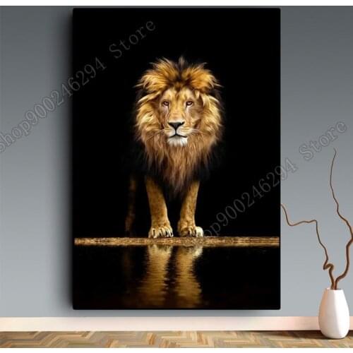 African Wild Lions Diamond Painting Black And Gold Animals Cross Stitch Diy 5D Embroidery Mosaic Home Decor FF3773