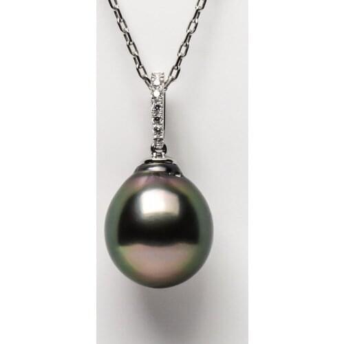 Free Shipping 11*12mm Peacock Green Tahitian Cultured Pearl Crystal Pendant 14k White Gold have no necklace #0207