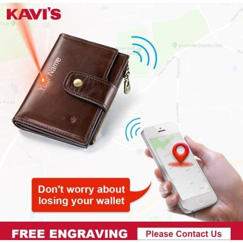 KAVIS Brand Smart Wallet High Quality Rfid Genuine Leather with Alarm GPS Map, Bluetooth Alarm Men Purse Design Wallets Walet