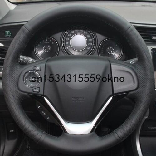 DIY Black Leather Car Steering Wheel Covers For Honda CRV CR-V 2012-2015 Accessories