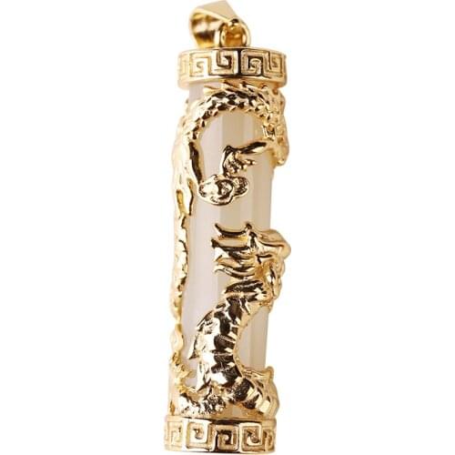 Designer NaturalHetian female gold inlaid 12 zodiac dragon pillar transfer pillar Jade Pendant Necklace