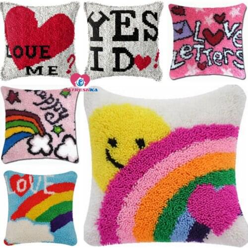 Dropshipping Cartoon heart Cushion Latch Hook Kits Pillow Printed DIY Craft kits Cross Stitch Needlework Crocheting Cushion set