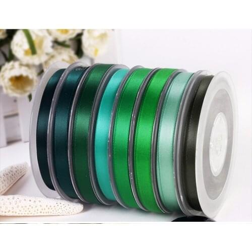 Pick Sizes 2 3 5 6 9 13 16 19 22 25 28 32 38 50 57 63 75 89 100 MM Width 100% polyester Green Series Double Face Satin Ribbon