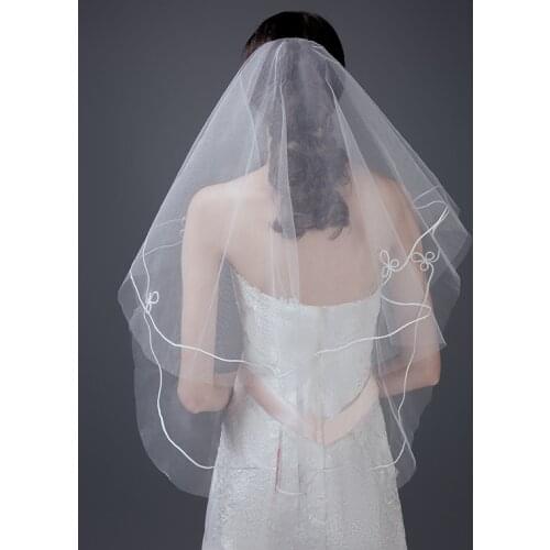 Brides veil 1.5m long double twist short lace wedding hair decoration white brides veil