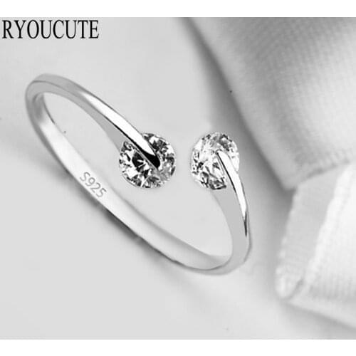 New Fashion Silver Color Cubic Zirconia Rings for Women Adjustable Size Crystal Rings Girls Gifts