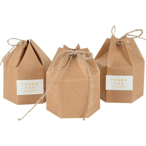 10pcs Creative Kraft Paper Candy Gift Box Lantern Hexagon Yurt Shape Wedding Baby Shower Cake Gift Packaging Box Party Supplies