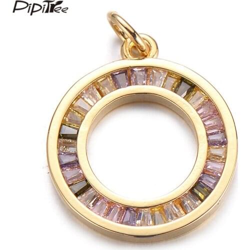 Pipitree AAA Princess Cut Multicolor Cubic Zirconia Round Circle Charms DIY Women Pendant Necklace Charms for Jewelry Making