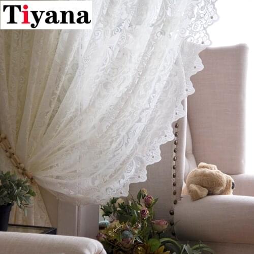 Romatic White Lace Tulle Curtain For Living room Bedroom Voile Sheer Window Screen Curtain for Kitchen Lace Blinds Drapes JK239Z