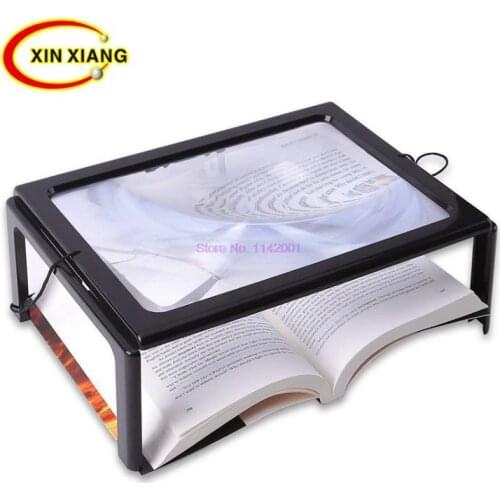 50 The Elderly A4 Size Desk Type Reading Loupe Magnifying Glass Illuminated Magnifier with 4pcs LED Lamps Lights for Old People