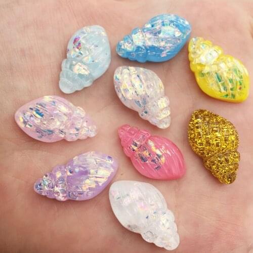 16PCS Mix Glitter Mini Conch Flat Back Cabochon Rhinestone Figurine Applique Home Ornament DIY Scrapbook Supplie SF714