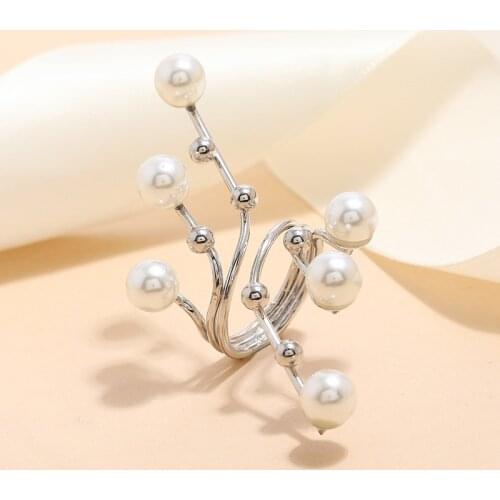 Fashion Temperament Girl Gift Metal Ring For Women Bridal Party Korean Jewelry Adjustable Imitation Pearl Ring Birthday Gift