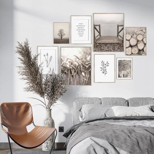 Boho Trendy Bridge Beige Stump Rustic Collage Wall Art Canvas Paintings Poster Quote Print Picture Living Room Home Decoration