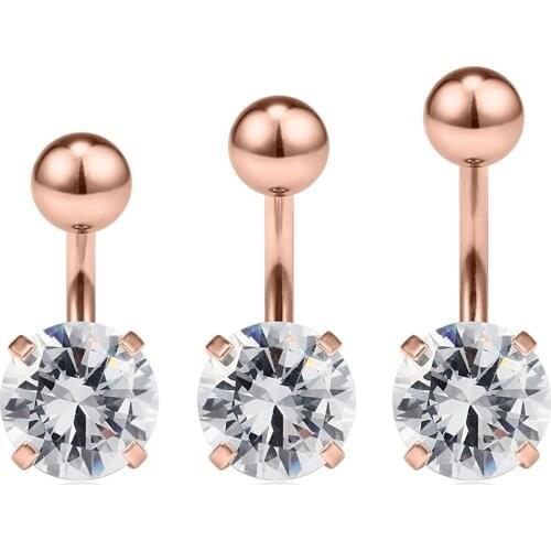 14G 316L Surgical Steel Four Prong-Set Clear CZ with Shiny Ball Top Belly Earring Navel Button Rings Short Bar 6mm 8mm 10mm 3PCS
