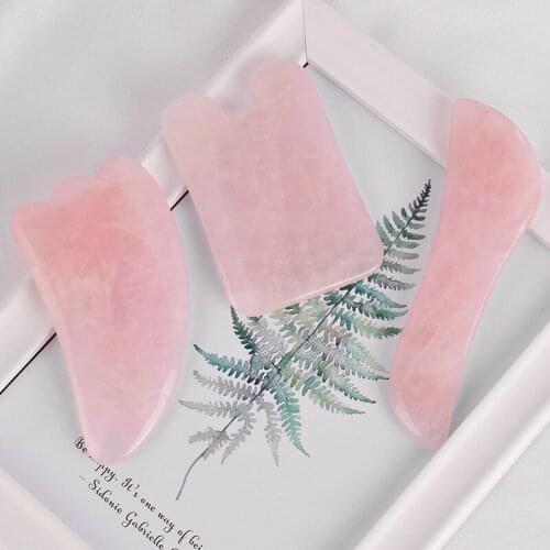3Pcs Set Rose Quartz Gua Sha wands Massager Pink Skin Care Tools Real Crystal Smooth Cool Guasha Set