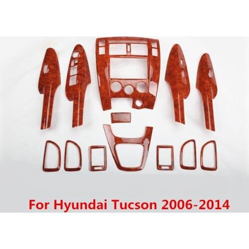 Wood Grain Car Interior Styling Center Console Cover Gear Window Control Sticker Moulding Trim for Hyundai Tucson 2006 - 2014