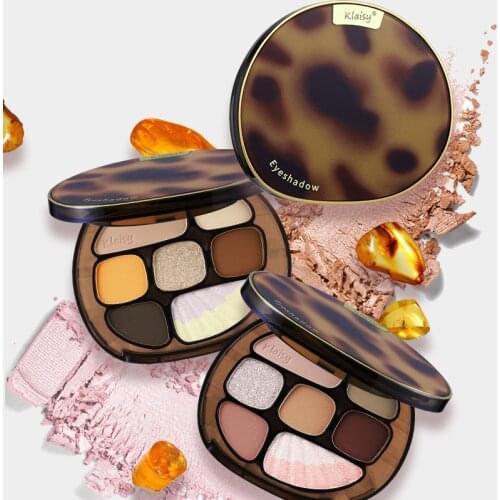 Klaisy 7 Colors Matte&Glitter Eye shadow Palette Waterproof Glitter Nude Eye Pigment Leopard Print Pattern Eye Makeup