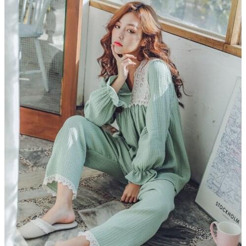 New Lace Lactation Clothing Set Pregnant Women Breastfeeding Postpartum Pajamas Suits Fashion Cotton Nursing Spring Autumn