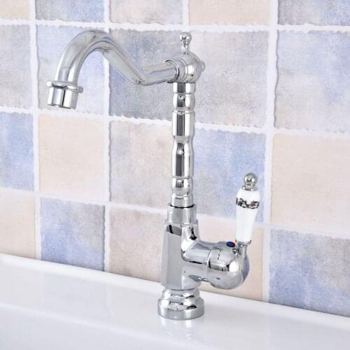 Polished Chrome Ceramic Handle Bathroom Sink Mixer Faucet 360 Rotation Bathroom Kitchen Hot and Cold Water Taps