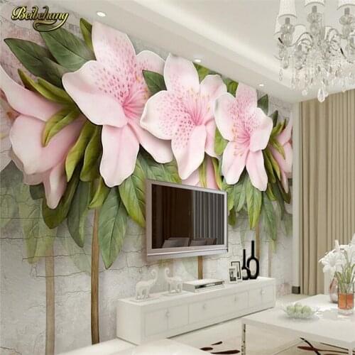 Beibehang Custom Photo Wallpaper Mural Wall Stick 3D Stereo Pink Flower Leaf Brick Wall TV Background Wall papel de parede