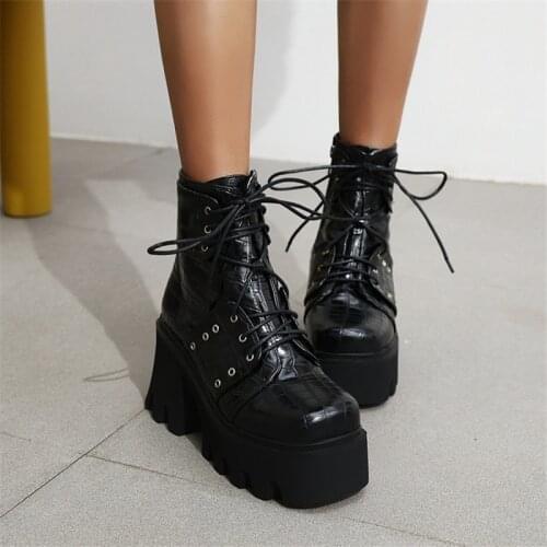 PXELENA 2020 Winter Creepers Women Motorcycle Combat Ankle Boots Platform Chunky High Heel Punk Gothic Cosplay Military Boots 44