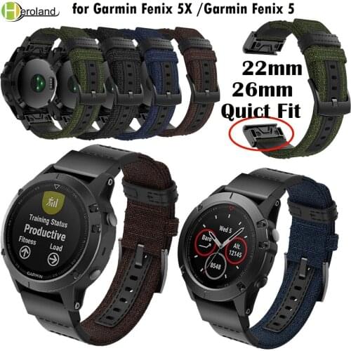 26mm Quick easy Fit strap for Garmin Fenix 5X /5X Plus/Fenix 3/3 HR/Fenix 5/935 Smart Watchbands strap Nylon Leather wristBand