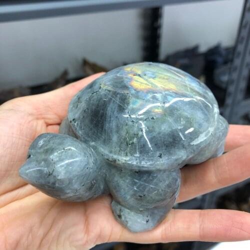 Natural Labradorite Stone Hand Carved Crystal Tortoise Statue Healing Crystal Guardian Art Gift Home Decor Feng Shui furnishing