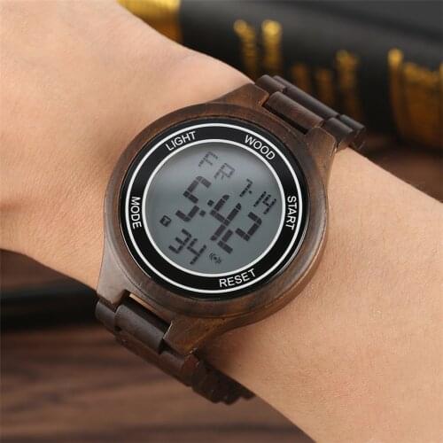 Luxury Ebony Wood Men Watch Complete Calendar LED Display Digital Watches Creative Wood Bangle Wristwatch Teenager Clock Gifts