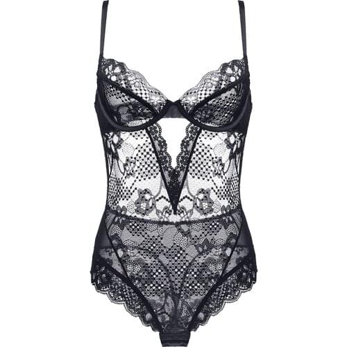 Sexy Lace Lingerie Women Bodysuit Ultra-thin Transparent One-Piece Bra Ladies Comfortable Breathable Panties Bra Set Female